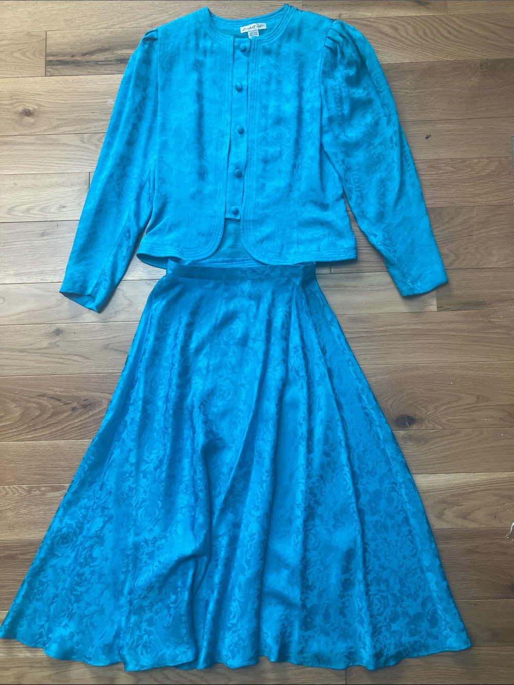Vintage Silk Marshall Field’s Teal/blue Floral Jacquard Skirt Set